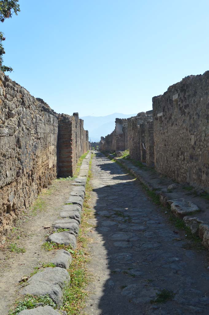 Vicolo di Modesto, October 2017. 
Looking south between VI.5, on left, and VI.2, on right, (VI.2.26/25).
Foto Taylor Lauritsen, ERC Grant 681269 DÉCOR.