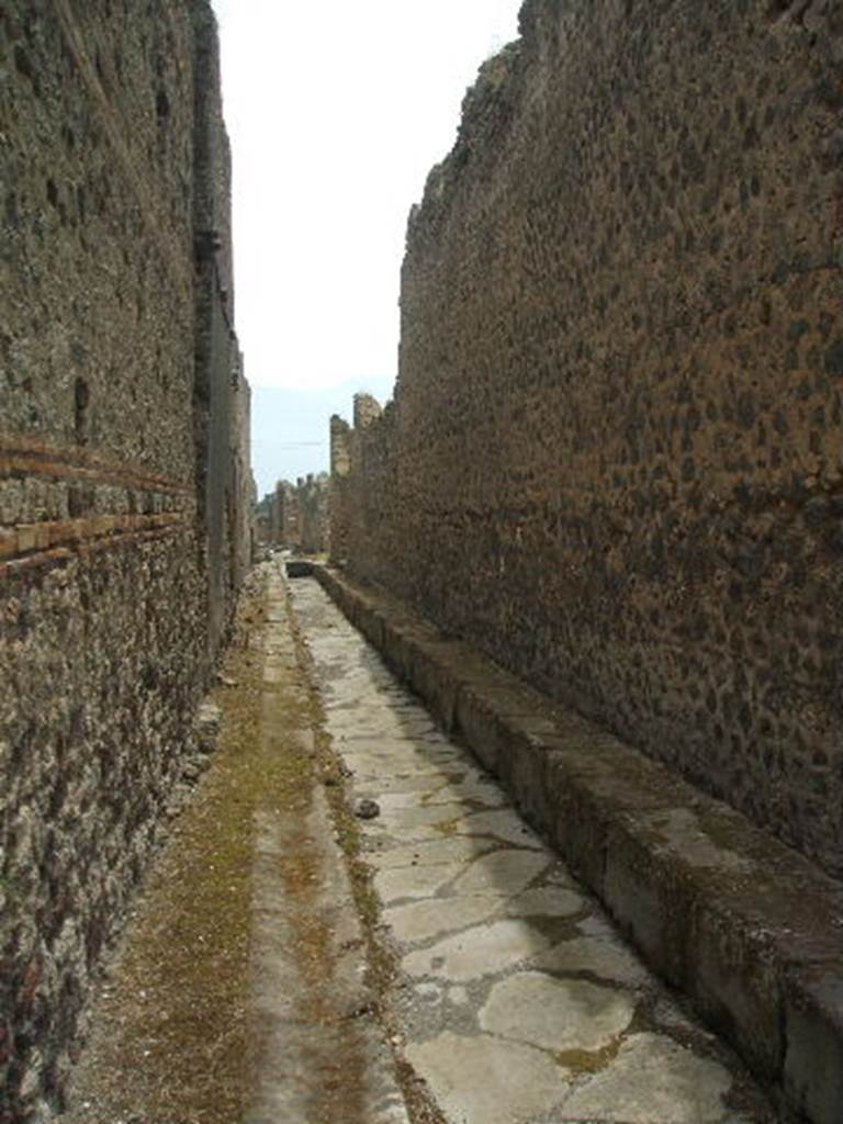 Vicolo di Tesmo between IX.5 and IX.4.   Looking south. May 2005.