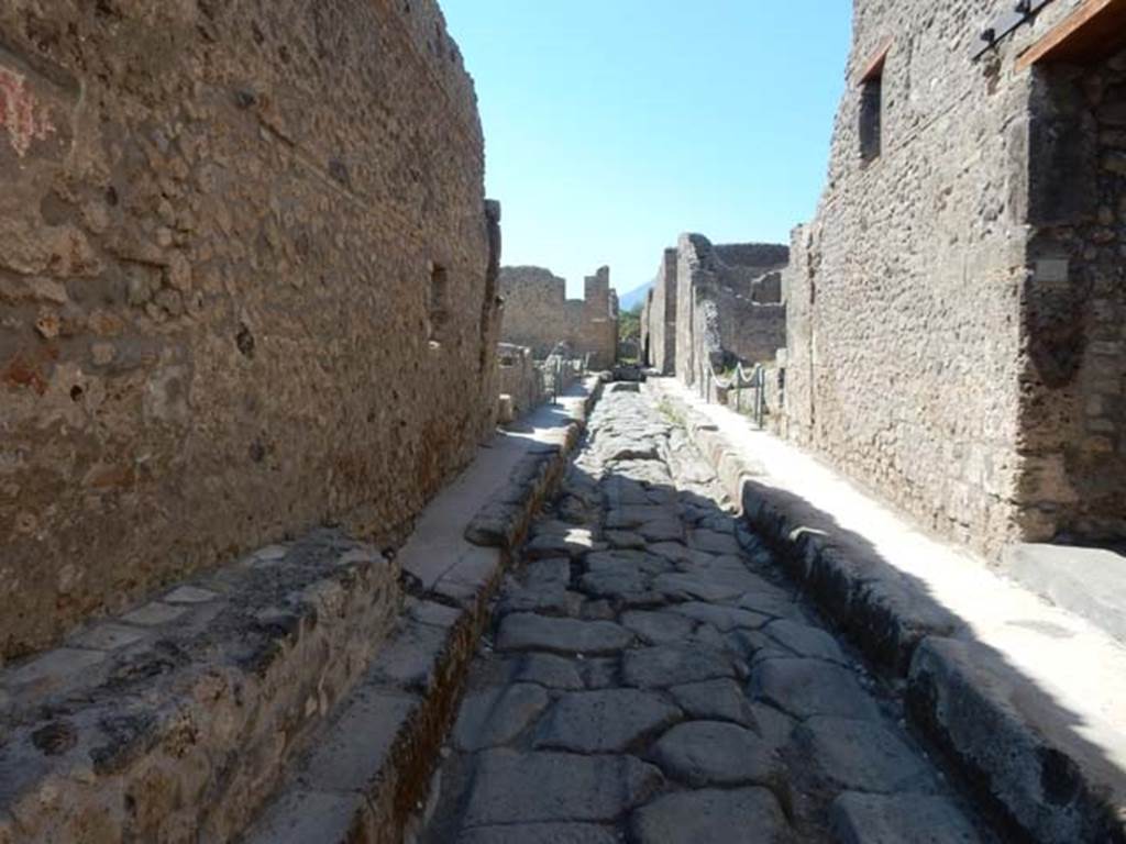 Vicolo di Tesmo, Pompeii. May 2017. Looking north between IX.3.20, on left, and IX.6.3, on right. Photo courtesy of Buzz Ferebee.