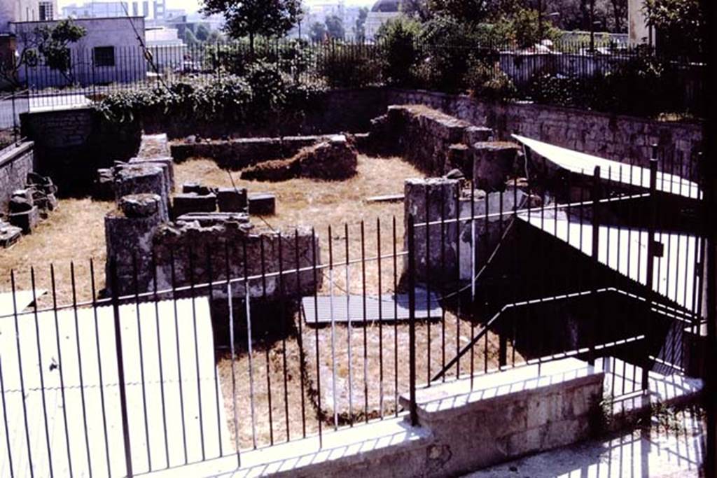 Tempio dionisiaco in località Sant’Abbondio di Pompei. 1973. Looking east. Photo by Stanley A. Jashemski. 
Source: The Wilhelmina and Stanley A. Jashemski archive in the University of Maryland Library, Special Collections (See collection page) and made available under the Creative Commons Attribution-Non Commercial License v.4. See Licence and use details.
J73f0352