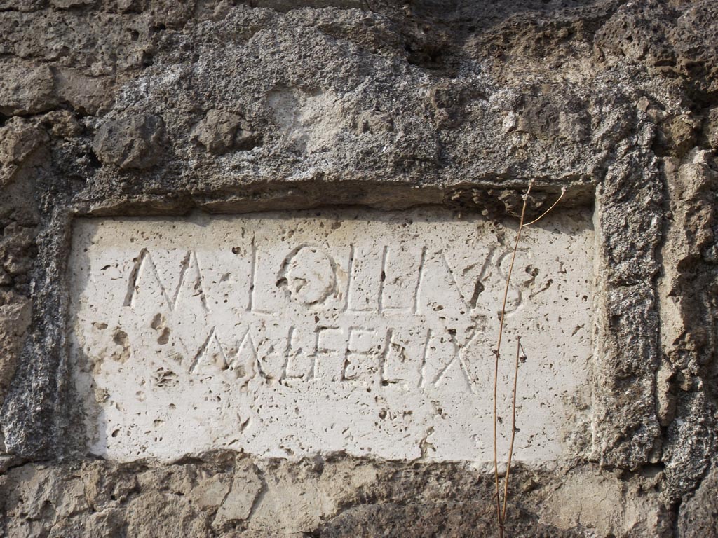 FPNI Pompeii. August 2011. Photo courtesy of Peter Gurney.
Plaque on west end of south side with inscription:
M LOLLIVS  
M L FELIX