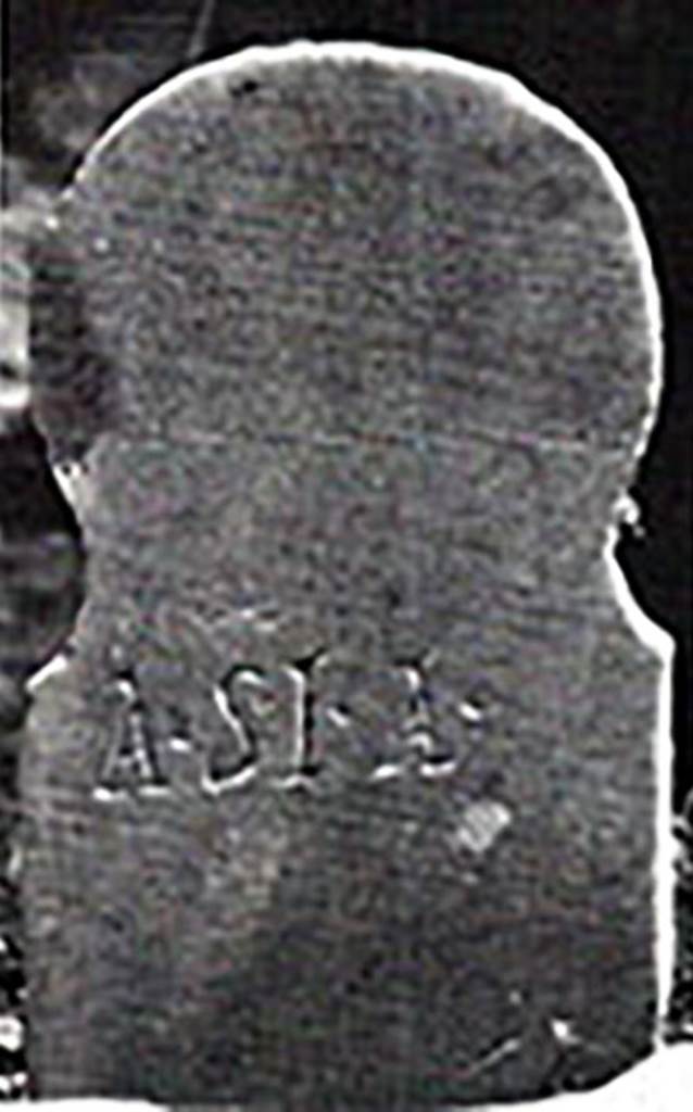 FPSF Pompeii. Columella on the east side facing west, inscribed A.S.I.A.
According to D’Ambrosio and De Caro, a marble tablet was in front of the columella, with a hole for libation. 
A second tablet of lava was in front of the marble one, also with a hole for libation.
See D’Ambrosio A. and De Caro S., 1988. Römische Gräberstraßen. München: C. H. Beck. p. 223.