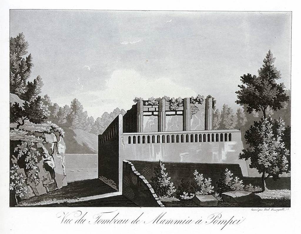 HGW04a Pompeii. 1824-27 view of the rear of the tomb of Mammia by P. Fumagalli. 
See Fumagalli P., Pompeia, trattato pittorico, storico, e geometrico, opera disegnata negli anni 1824 al 1830. Firenze, p. 34-5 e tavolo non numerato.