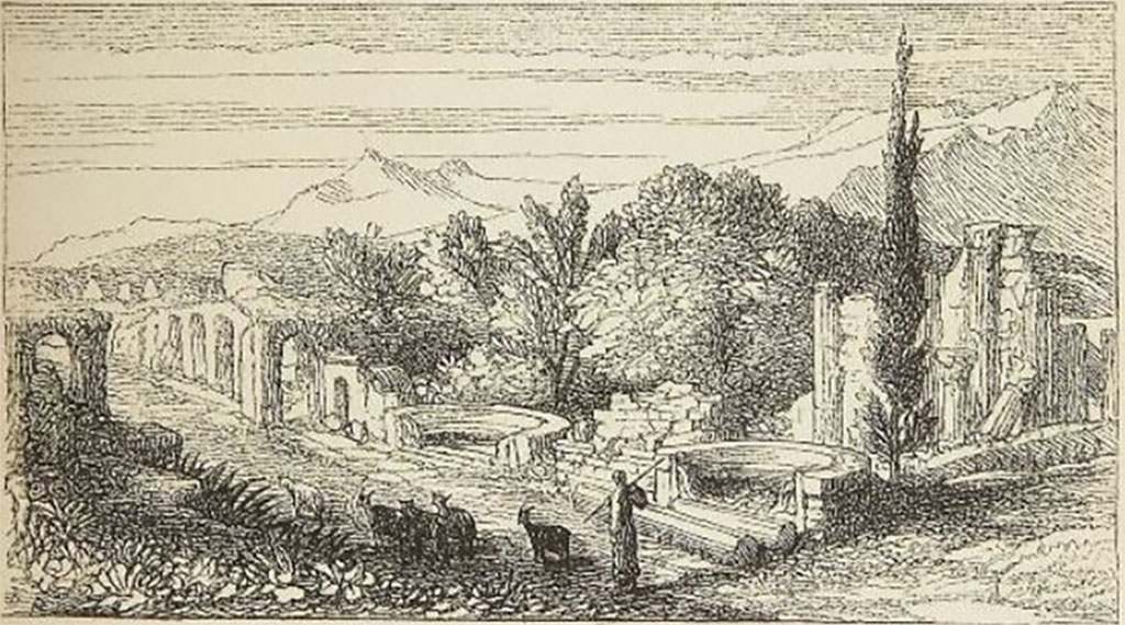 HGW01-4a Pompeii. Woodcut by Samuel Palmer, looking along the tombs towards the Herculaneum Gate
See Dickens C., 1846. Pictures from Italy. Whitefriars, London: Bradbury and Evans.