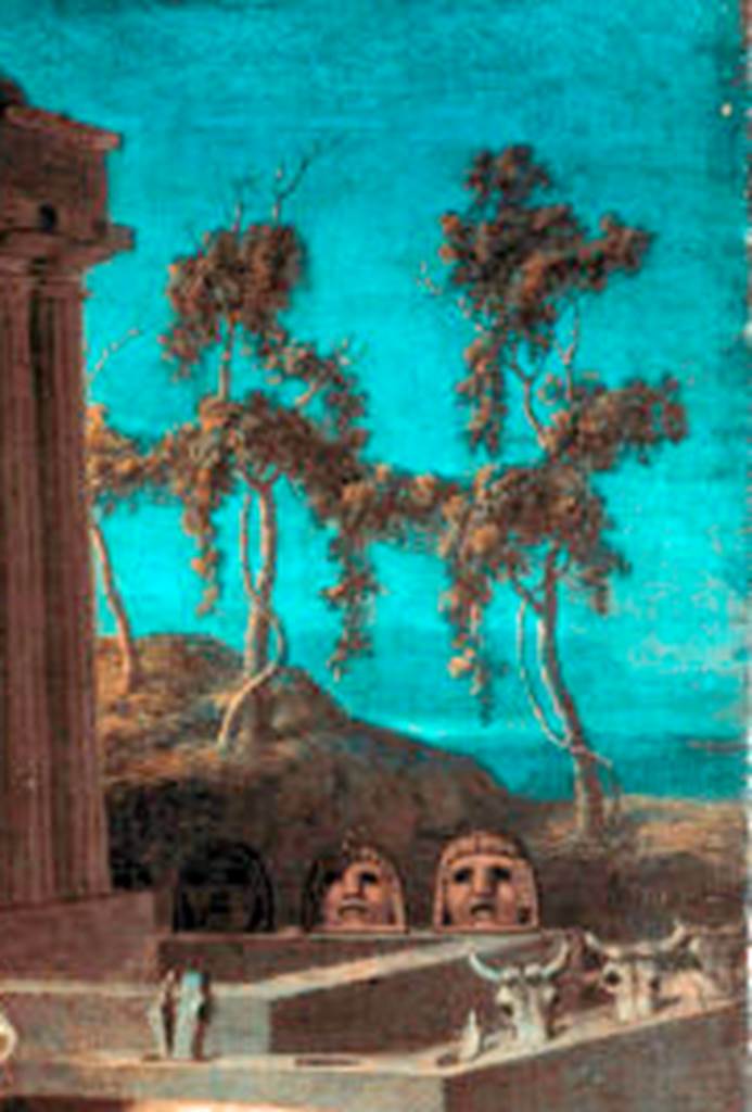 HGW04d Pompeii. 1789 painting by J. W. H. Tischbein. Detail of the bovine skulls that gave the tomb its name.