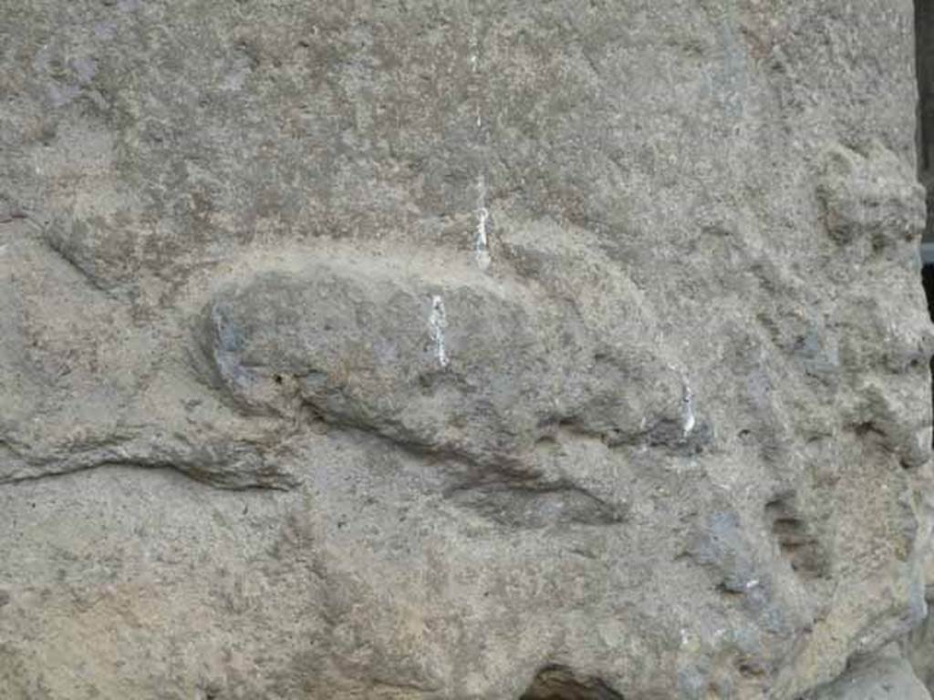 Pompeii Porta Nocera. May 2010. Display area for items found in and near the tombs. Detail of carved rabbit?