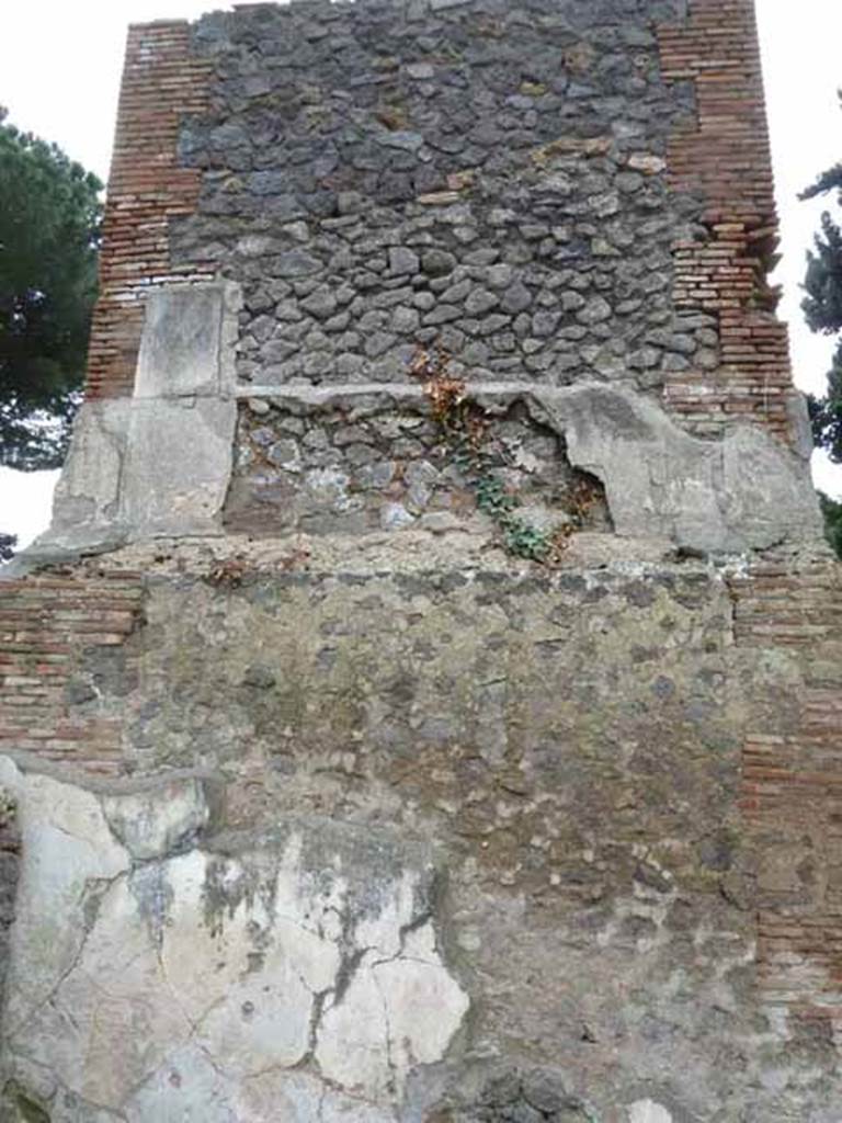 Pompeii Porta Nocera. May 2010. Tomb 14EN east wall. Looking west from 16EN.