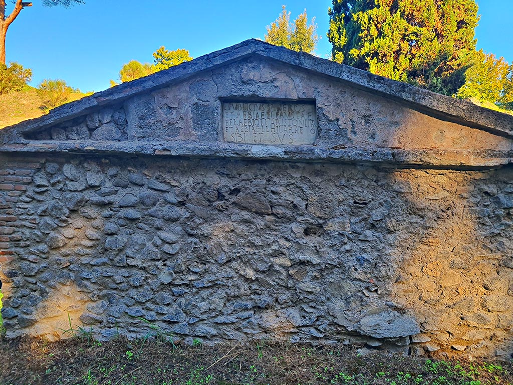 Pompeii Porta Nocera. October 2024. Tomb 22EN, looking north from Via delle Tombe. Photo courtesy of Giuseppe Ciaramella.