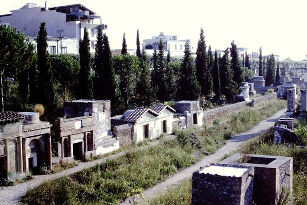 Pompeii Porta Nocera. Via delle Tombe. 1968. Looking west from tomb 17ES, on left. Photo by Stanley A. Jashemski.
Source: The Wilhelmina and Stanley A. Jashemski archive in the University of Maryland Library, Special Collections (See collection page) and made available under the Creative Commons Attribution-Non Commercial License v.4. See Licence and use details.
J68f1920