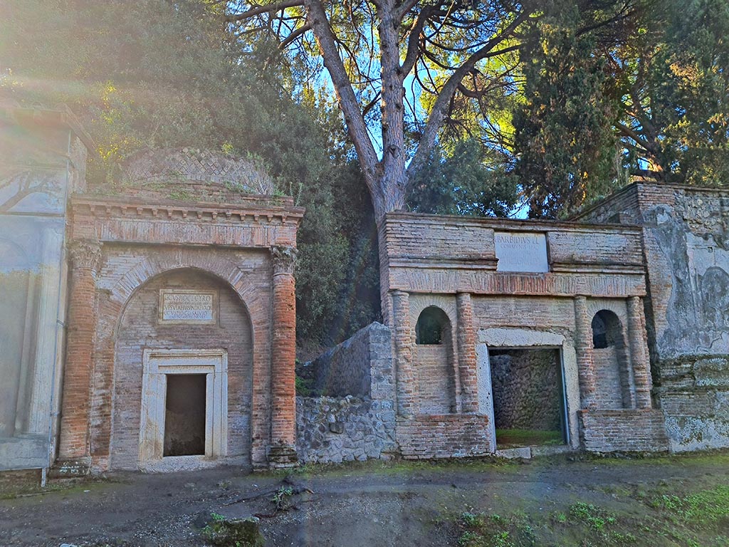 Pompeii Porta Nocera. October 2024. 
South side of Via delle Tombe. Looking west from outside tomb 19ES, on extreme left. Photo courtesy of Giuseppe Ciaramella.