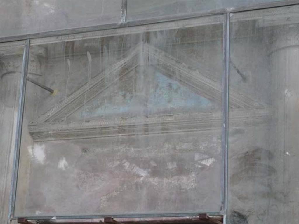 Pompeii Porta Nocera. Tomb 19ES. May 2011. Triangular cornice above door. 
Photo courtesy of Buzz Ferebee.