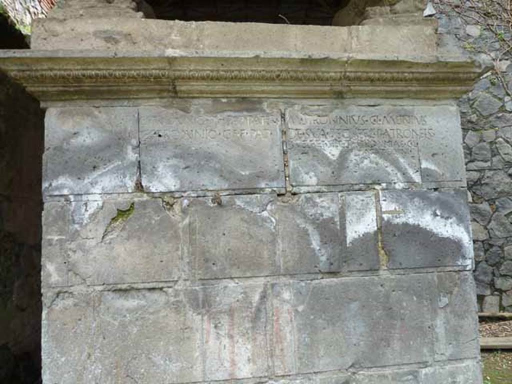 Pompeii Porta Nocera. Tomb 31OS. May 2010. North wall with inscriptions.