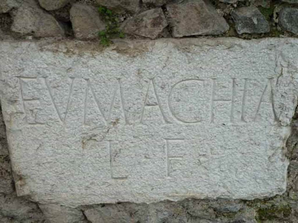 Pompeii Porta Nocera Tomb 11OS. May 2010.  The plaque on the front wall to the east containing the inscription EVMACHIA  L  F.