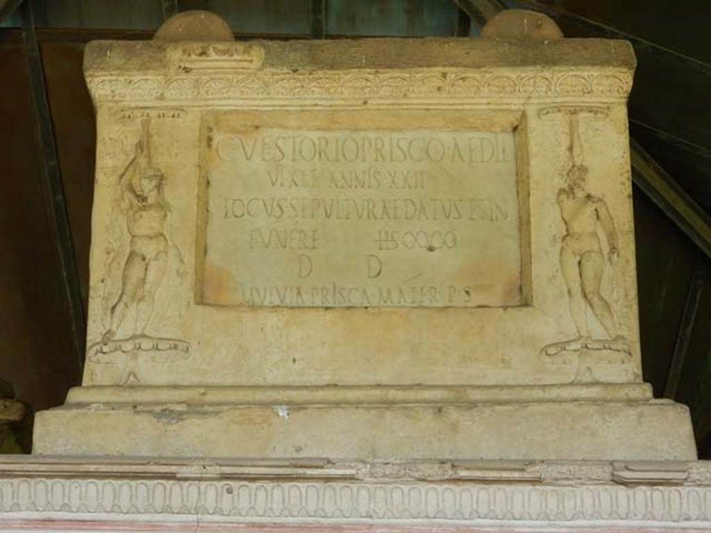 VGJ Pompeii. May 2015. Inscribed marble plaque from east side of inner tomb. 
Photo courtesy of Buzz Ferebee.