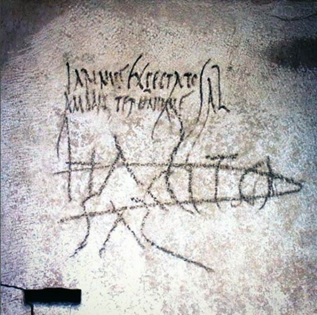 Tomb SG5 Pompeii. 2002. Graffiti on door in south wall.
Iarinus Expectato
ambaliter unique sal(utem)
Habito sal(utem)
Iarinus salutes Expectatus, a friend forever; greetings to Habitus
Over the name of Habito someone drew a phallus.
Photograph courtesy of Parco Archeologico di Pompei.
According to Emmerson, the bottom graffito reads HABITO SAL ("greetings to Habitus ') and was crossed out at some point in antiquity. 
The top is less clear and seems to contain several misspellings.
It reads LARINUS EXPECTATO AMBALITER (perhaps a misspelling of amabiliter) UNIQUE (perhaps for ubique) SAL (“Larinus sends greetings to Expectatus as a friend forever”). 
Salutation graffiti of this type is common on the tombs of Pompeii. 
See Emmerson A., 2010. Reconstructing the Funerary Landscape at Pompeii's Porta Stabia: Rivista di Studi Pompeiani 21, pp. 80-81, fig. 7.