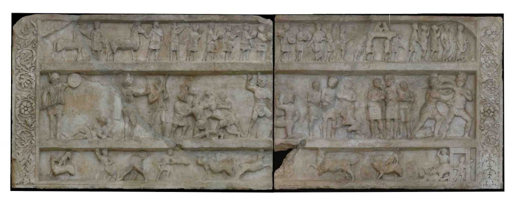 SG6 Pompeii. Rilievo gladiatore con scene di caccia da una tomba a Porta Stabia.
Ora al Museo archeologico di Napoli. Numero di inventario 6704.
Secondo Emmerson, questo rilievo misura oltre 4 metri di lunghezza e 1,5 metri di altezza.
Vedi Emmerson A., 2010. Reconstructing the Funerary Landscape at Pompeii's Porta Stabia: Rivista di Studi Pompeiani 21, pp. 78, fig. 1.
Secondo Osanna, il rilievo è infatti compatibile con il monumento, in quanto la sua lunghezza è lunga circa 4 metri ed è stato trovato fuori luogo, proprio nella zona di Porta Stabia.
Fotografia  © Parco Archeologico di Pompei.