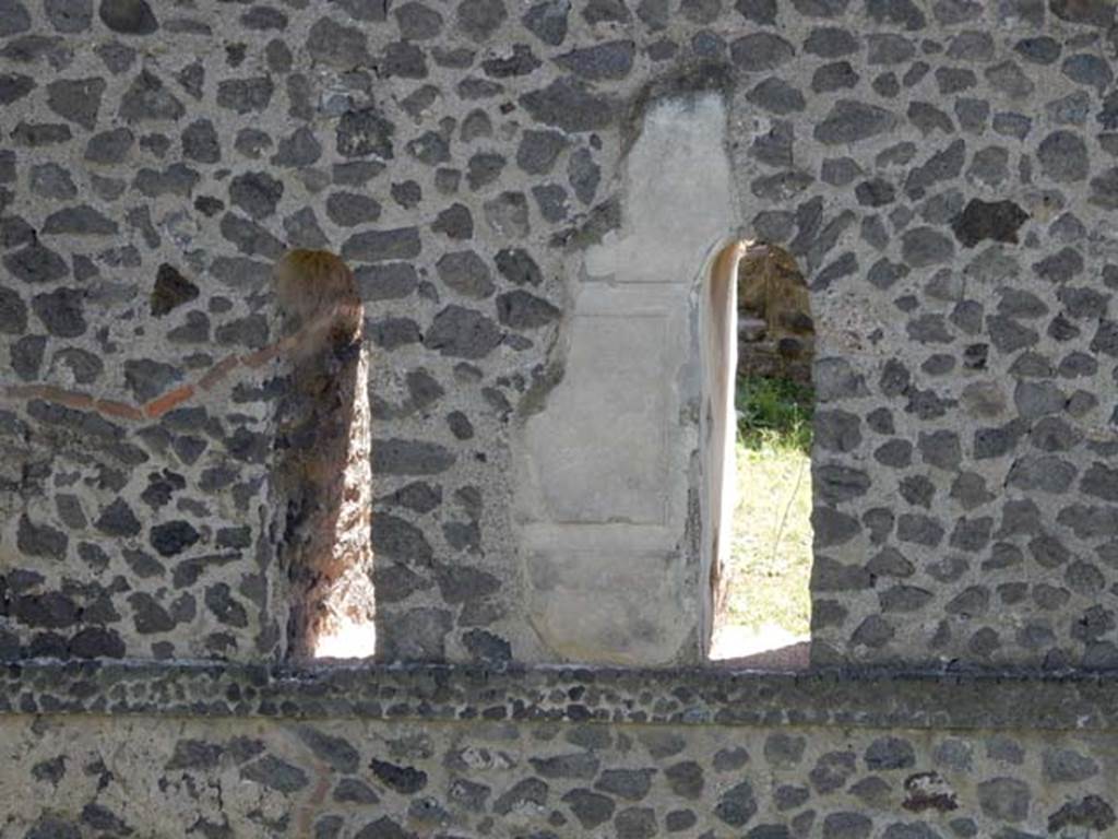 Tower X, Pompeii. May 2015. 
Looking south to detail of lower windows on north side, first floor, at east end. Photo courtesy of Buzz Ferebee.