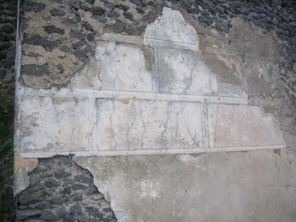 Tower X, Pompeii. May 2010. 
Detail of First Style white painted plaster on west end of south side of Tower. Photo courtesy of Ivo van der Graaff.