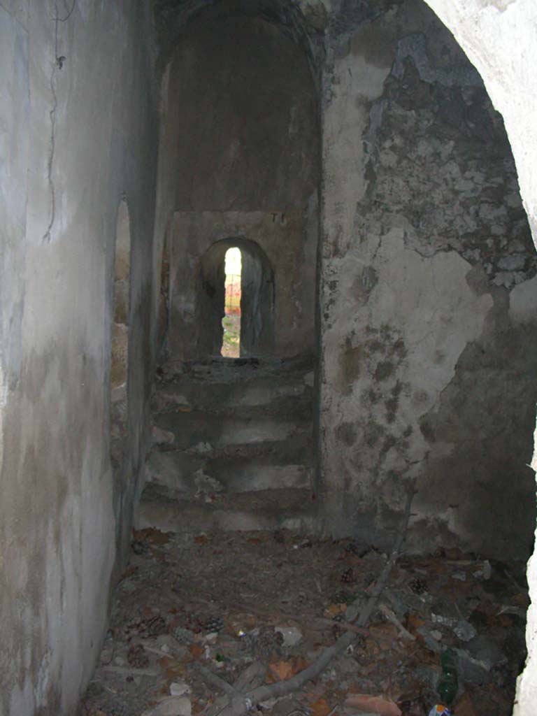 Tower X, Pompeii. May 2010. 
Looking towards east wall in north-east corner, with window above postern gate. Photo courtesy of Ivo van der Graaff.