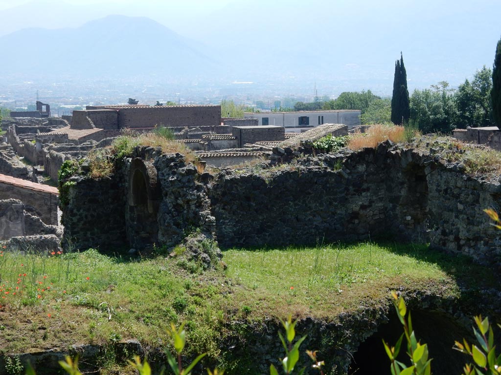Tower XII, Pompeii.  May 2015. 
Looking south from walk around walls towards middle floor of Tower XII. Photo courtesy of Buzz Ferebee.