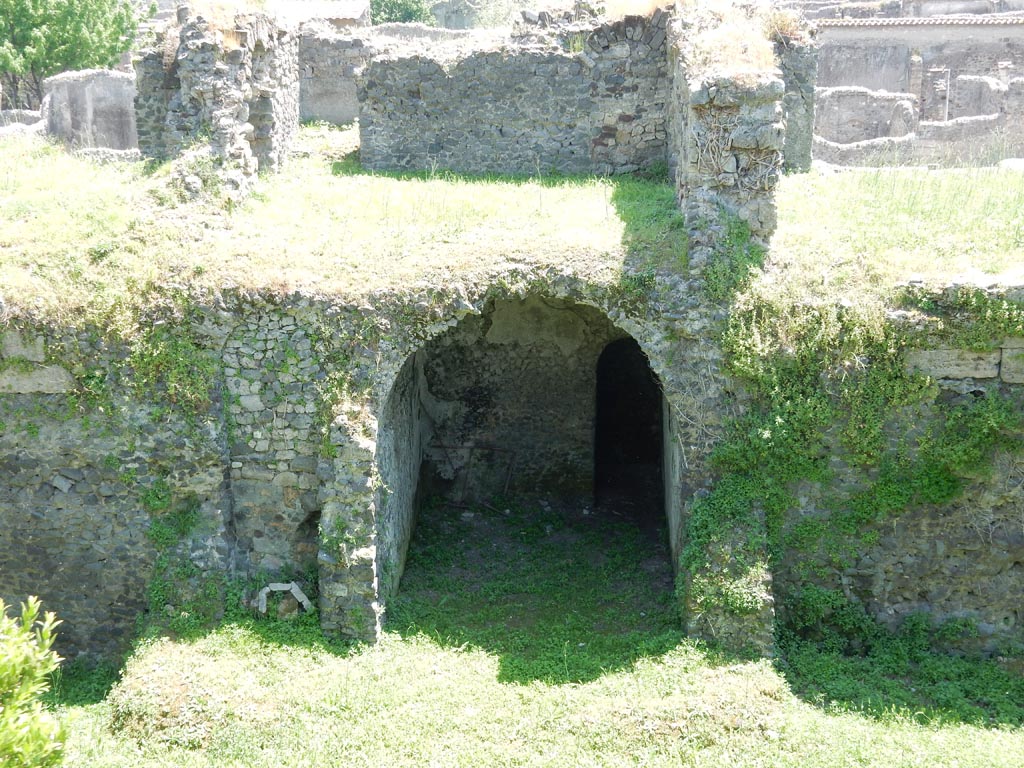 Tower XII, Pompeii. May 2015. 
Looking south from walk around walls towards room in lower and middle floor of Tower XII. Photo courtesy of Buzz Ferebee.