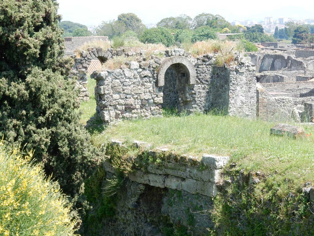 Tower XII, Pompeii. May 2015. 
Looking south-east from walk along walls towards west side of Tower XII, with doorway from wall-walk. Photo courtesy of Buzz Ferebee.