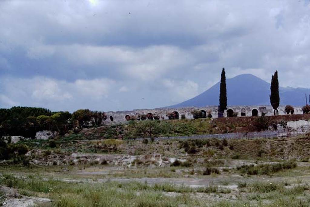 T5 Pompeii. 1968. Looking north to ampitheatre and section of wall between Tower IV, on left, and Tower V, on right. Photo by Stanley A. Jashemski.
Source: The Wilhelmina and Stanley A. Jashemski archive in the University of Maryland Library, Special Collections (See collection page) and made available under the Creative Commons Attribution-Non Commercial License v.4. See Licence and use details.
J68f1756