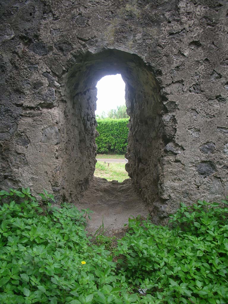 Tower VII, Pompeii. May 2010. 
Looking north through arrow slit window at west end of north wall. Photo courtesy of Ivo van der Graaff