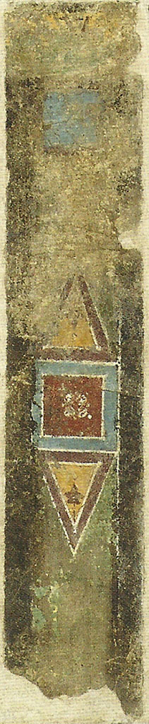 Gragnano. Rustic villa by the Strada Statale 145 Sorrentina. 
Fresco panel with a geometric design on a black background. 
Stabia Antiquarium inventory number 69165. See Otium Ludens, curated by Guzzo, P, Bonifacio, G, and Sodo, A.M. (2007). Castellammare di Stabia: Nicola Longobardi, p. 175.