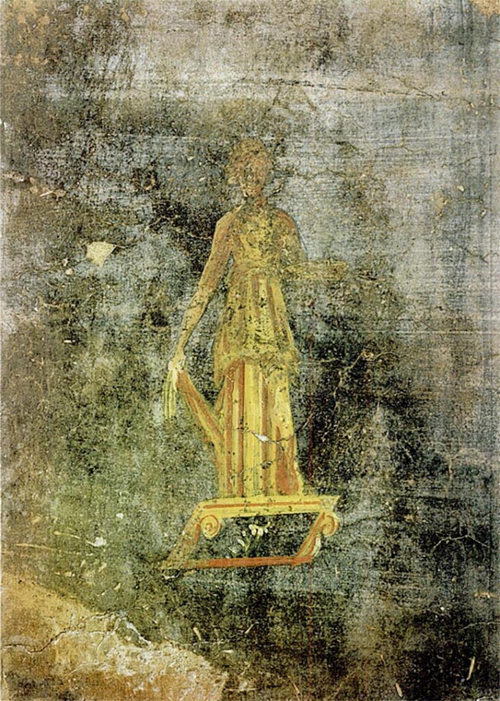 Scafati. Villa rustica in proprietà Rosa Buccino via Tenente Jorio. Affresco.
Vedi Conticello de' Spagnolis, M., 1994. Il Pons Sarni di Scafati e la via Nuceria-Pompeios, Soprintendenza Archeologica di Pompei Monografie, 08, p. 29, fig. 18.