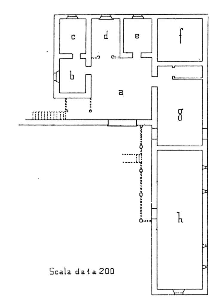 Villa della Pisanella, Boscoreale. 1897. Upper floor plan.
See Pasqui A., La Villa Pompeiana della Pisanella presso Boscoreale, in Monumenti Antichi VII 1897, (fig.74).