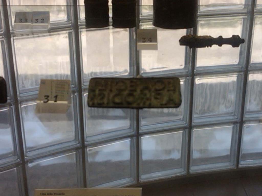 Villa of Pisanella, Boscoreale. Upper floor. Bronze seal with name L. Caecilius Aphrodisi. 
Now in Boscoreale Antiquarium.