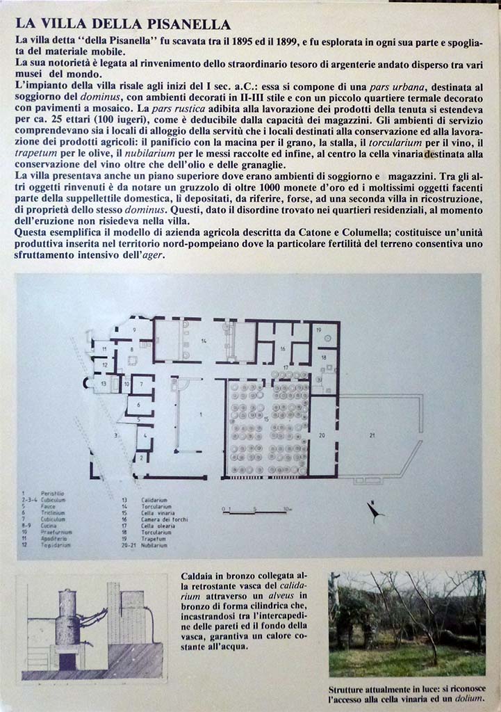 Villa della Pisanella, Boscoreale. July 2010. Information card from Boscoreale Antiquarium.
Photo courtesy of Michael Binns.