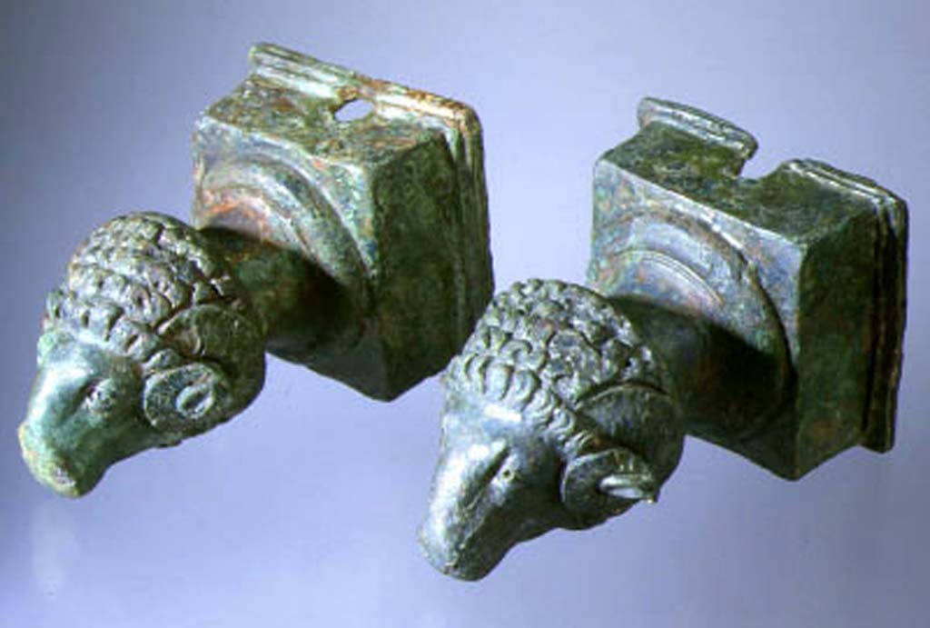 Villa della Pisanella, Boscoreale. Bronze cart shaft ends decorated with rams heads.
Photograph © Parco Archeologico di Pompei.