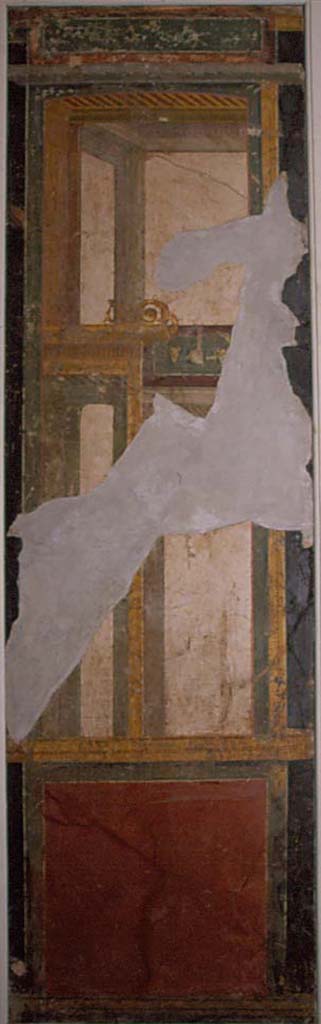 Villa della Pisanella, Boscoreale. Fresco fragment. Panel with architectural design. Possibly from triclinium Pasqui F, Mau N.
Photo © Field Museum of Natural History - CC BY-NC.
Now in the Field Museum, inventory number 24651. See in Field Museum