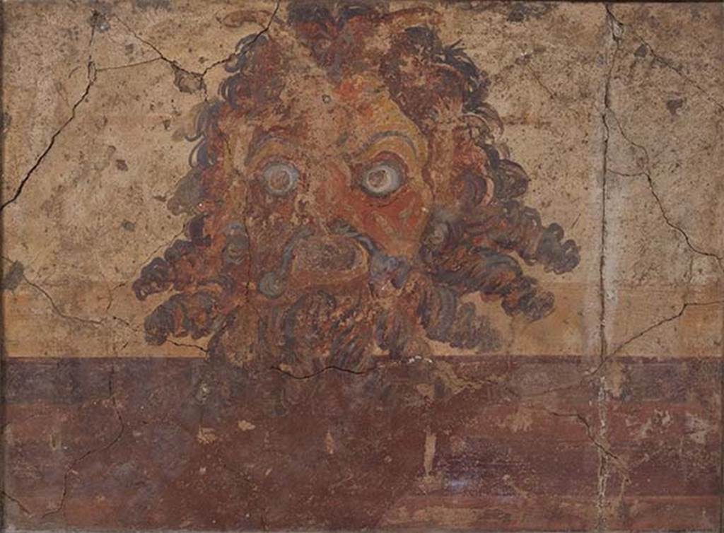 Villa of P. Fannius Synistor at Boscoreale. 1903. Room H, south wall. Fresco of the mask of the god Pan. 
Photo © Bayonne, Musée Bonnat-Helleu / cliché A. Vaquero. 
Now in Musée Bonnat-Helleu, Bayonne. Inventory number 804.