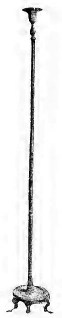 Scafati, Villa rustica detta di Domitius Auctus. 18th March 1899. Room “D”.
A bronze candelabra, finely worked, inlaid with silver in the goblet and in the plate above, as well as in the circular base
See Notizie degli Scavi di Antichità, 1899, p. 396, fig. 7.