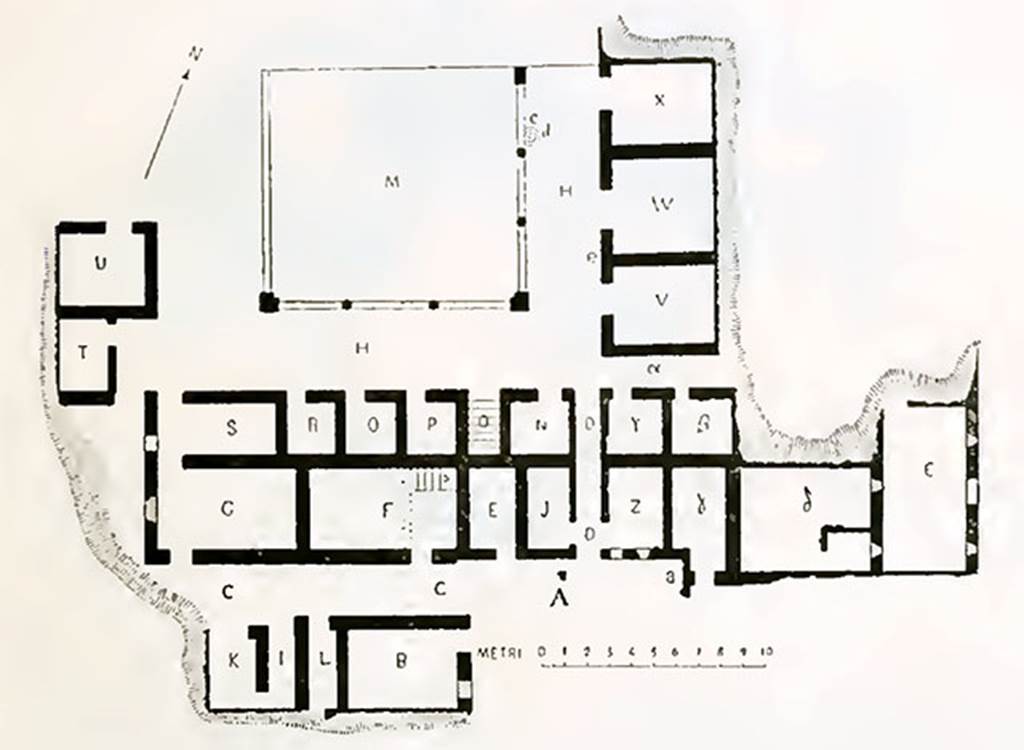 Villa of T. Siminius Stephanus, fondo Masucci-D'Aquino. Plan of villa showing rooms excavated in 1897.  See Notizie degli Scavi di Antichità, 1898, p.495, fig. 1.