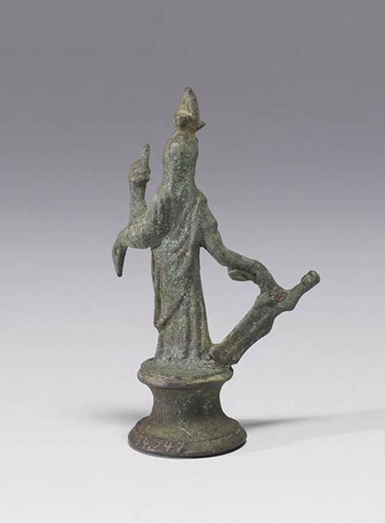 Boscoreale, Villa rustica in fondo D’Acunzo. Room 12, lararium. 
Bronze statuette of Isis-Fortuna, rear view.
Photo courtesy of The Walters Art Museum, Baltimore. Inventory number 54.747.
http://thewalters.org/
Creative Commons Attribution-ShareAlike 3.0 Unported Licence