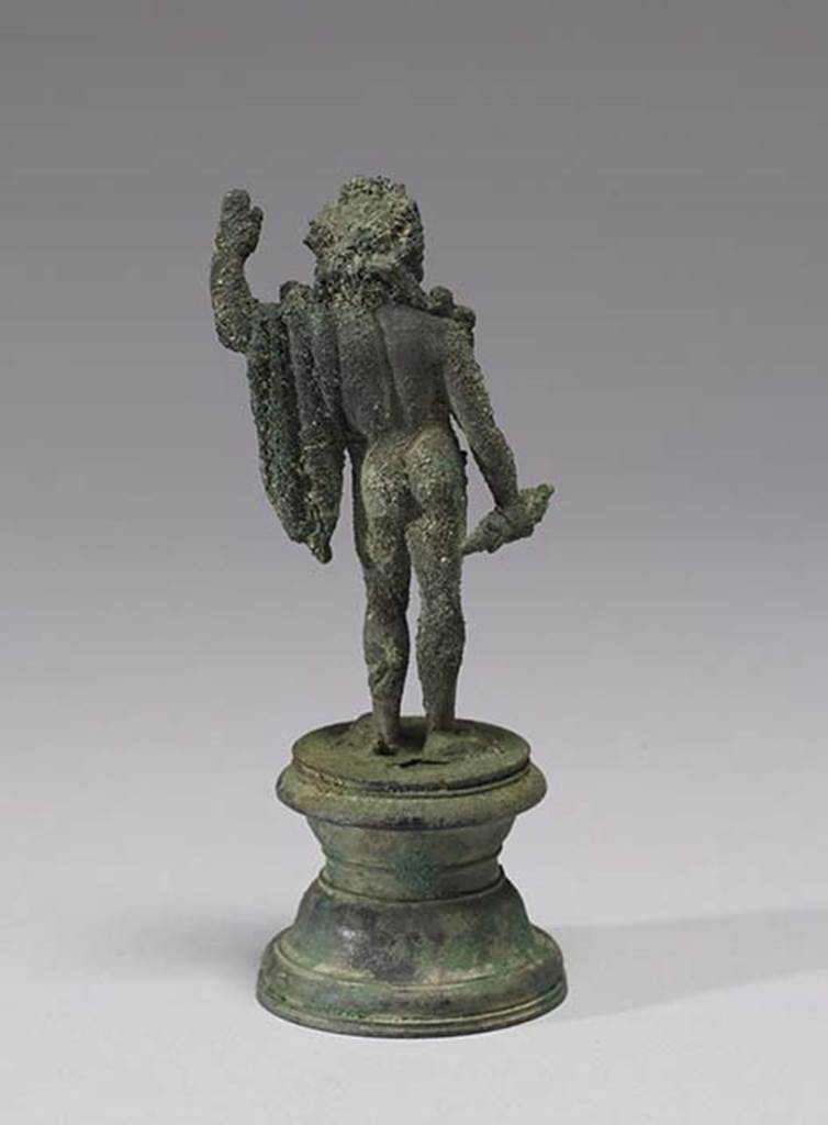 Boscoreale, Villa rustica in fondo D’Acunzo.Room 12, lararium. 
Bronze statuette of standing Jupiter, rear view.
Photo courtesy of The Walters Art Museum, Baltimore. Inventory number 54.749.
http://thewalters.org/
Creative Commons Attribution-ShareAlike 3.0 Unported Licence