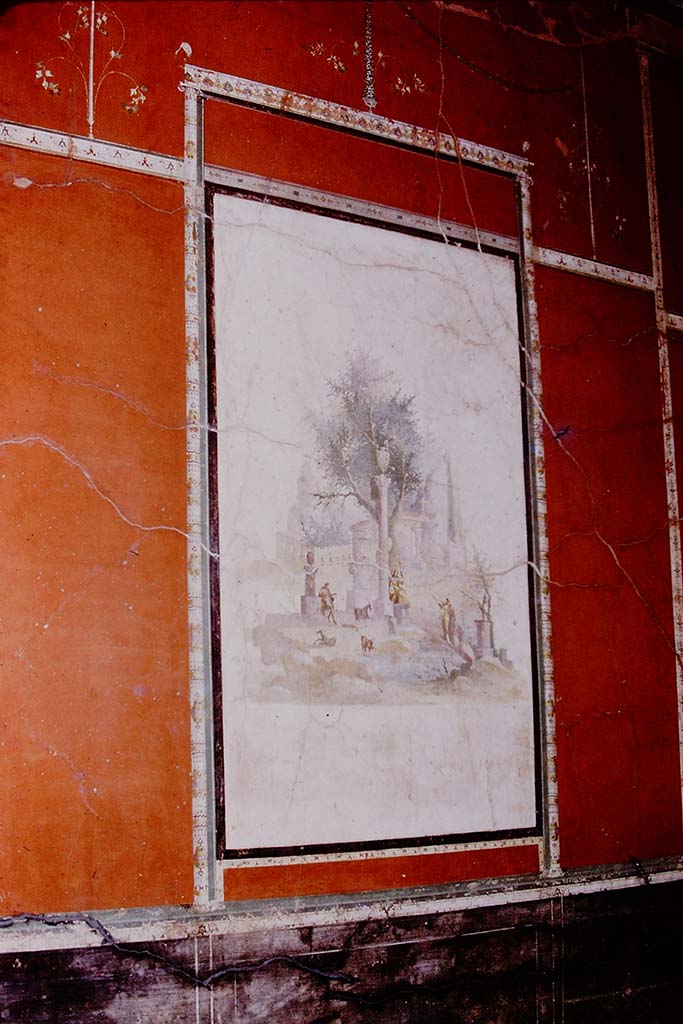 Villa Agrippa Postumus. Boscotrecase. 1975. Room 16, centre of north wall. Photo by Stanley A. Jashemski.   
Source: The Wilhelmina and Stanley A. Jashemski archive in the University of Maryland Library, Special Collections (See collection page) and made available under the Creative Commons Attribution-Non Commercial License v.4. See Licence and use details.
J75f0561
