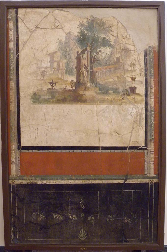 Villa Agrippa Postumus. Boscotrecase. Room 16, east wall.
Now in Naples Archaeological Museum.  Inventory number 147502.
