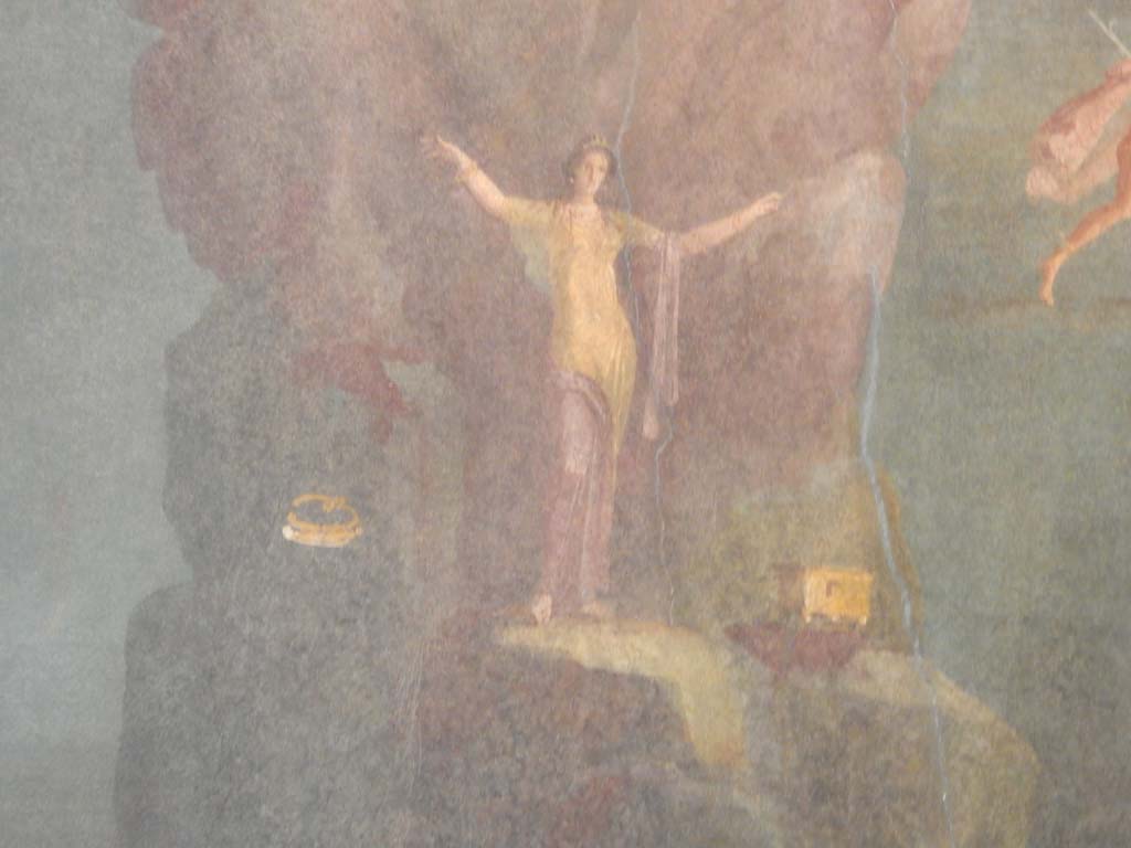 Villa of Agrippa Postumus, Boscotrecase. January 2018. Room 19, detail of Andromeda. 
Photograph taken at Metropolitan Museum New York. Photo courtesy of Buzz Ferebee.