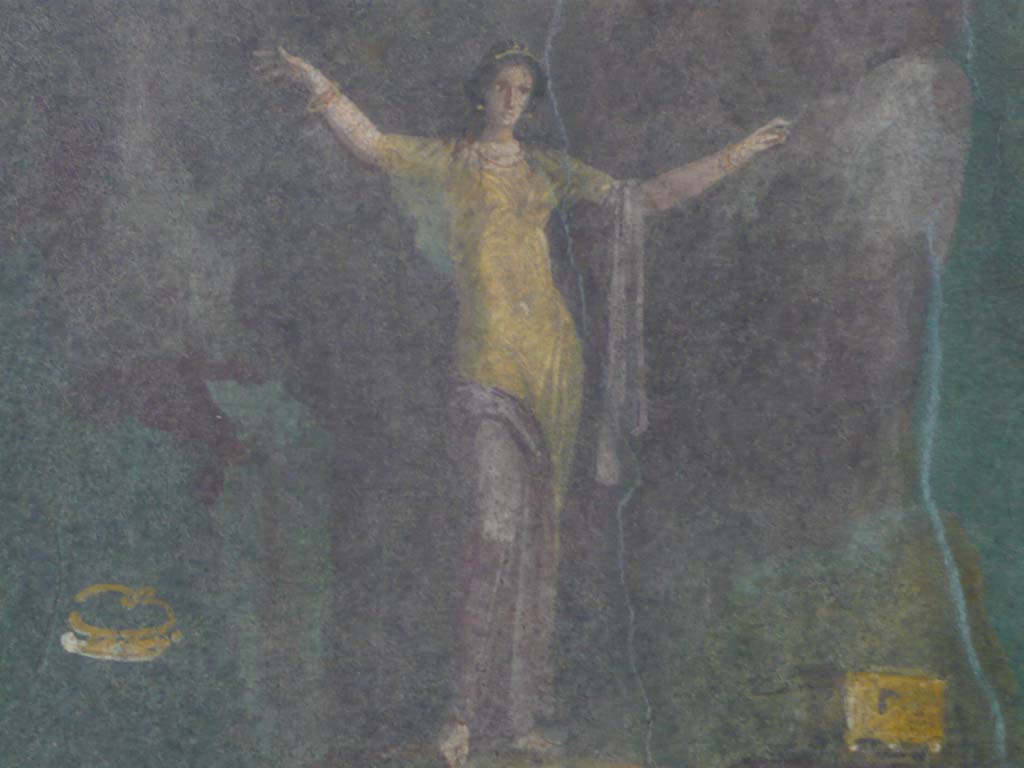 Villa of Agrippa Postumus, Boscotrecase. December 2010. Room 19, detail of Andromeda chained to the rock. 
Photograph taken at Metropolitan Museum New York. Photo courtesy of Buzz Ferebee.