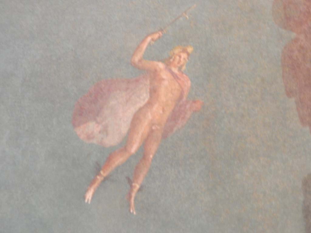 Villa of Agrippa Postumus, Boscotrecase. January 2018. Room 19, detail of Perseus, with lyre. 
Photograph taken at Metropolitan Museum New York. Photo courtesy of Buzz Ferebee.