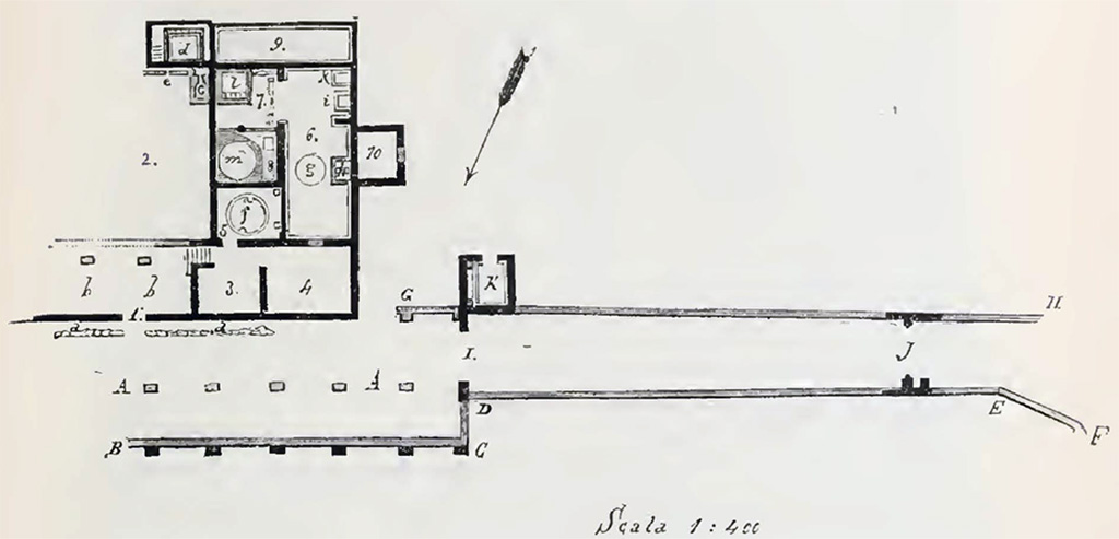 Valle di Pompei, Fondo de Fusco. 1887. Essa fu ridotta da altra di maggiore grandezza, rilevata dall'Ing. sig. Giovanni Rispoli.
See Notizie degli Scavi di Antichità, 1887, p. 247.