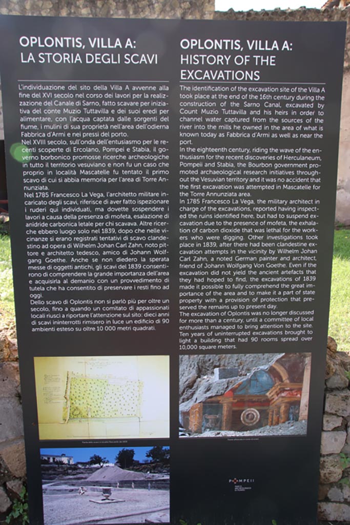 Oplontis Villa of Poppea, October 2022. 
PAP description notice-board. Photo courtesy of Klaus Heese.