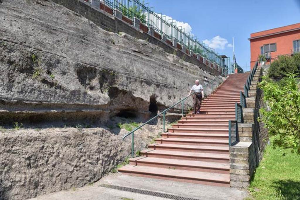 Oplontis Villa of Poppea, April 2018. Looking north up entrance steps, showing ash depth.
Photo courtesy of Ian Lycett-King. Use is subject to Creative Commons Attribution-NonCommercial License v.4 International.