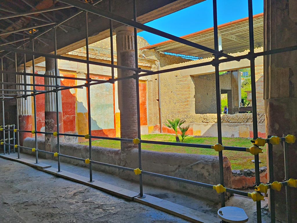 Oplontis Villa of Poppea, October 2023. 
Room 4, looking north-west towards courtyard garden, room 20.  Photo courtesy of Giuseppe Ciaramella.
