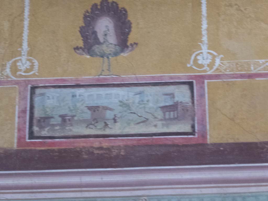 Oplontis Villa of Poppea, September 2017. Room 8, detail from painted upper east wall at north end. 
Foto Annette Haug, ERC Grant 681269 DÉCOR.